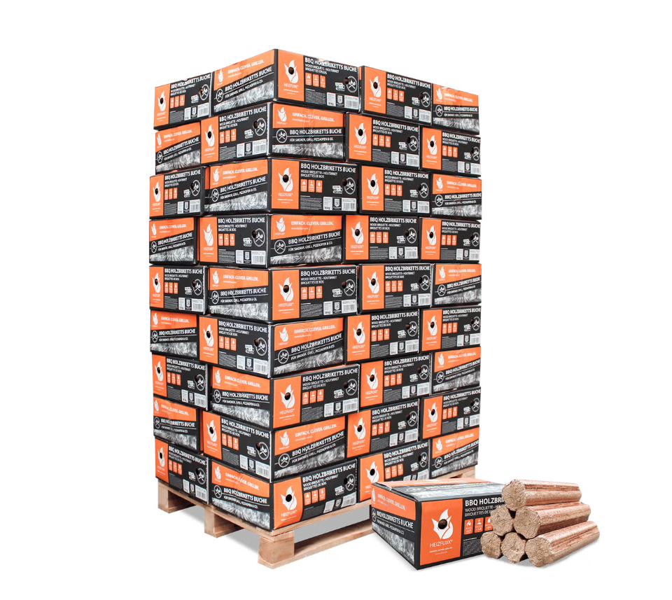Heizfuxx BBQ-Buchenholzbriketts 18kg x 36 Gebinde 648kg 36er Palette